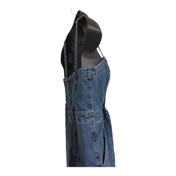 Sincerely Jules blue jeans denim faded medium wash smocked jumpsuit size Small - Picture 12 of 17